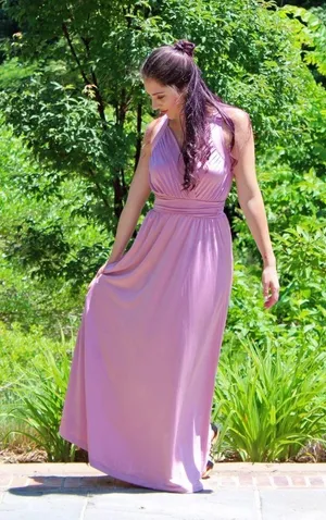 Long Sleeveless Flowy Bridesmaid Cocktail Evening Purple Size M thumbnail 2
