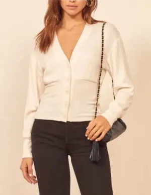REFORMATION Vitalia Ribbed Top In Ivory Cardigan XS thumbnail 1
