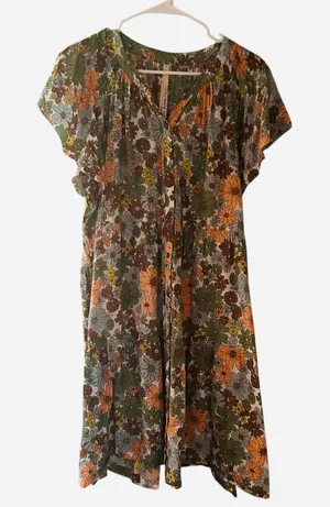 Uncle Frank Floral Tiered Buttons Flutter Sleeve Dress with pockets J12 thumbnail 1