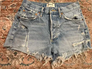 AGOLDE Jean Shorts Distressed High-Rise Button Fly Frayed Blue 24 thumbnail 1