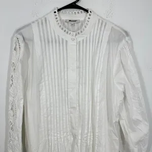 Madewell White Lace‎ Crochet Tuxedo Pleat Tunic Dress XL Cottagecore Cute NWT thumbnail 5