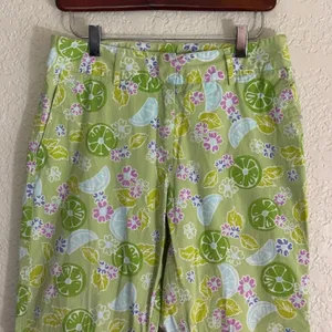 Lilly Pulitzer Crop Pants Green 6 Women Tropical Fruit Floral Print Stretch thumbnail 9