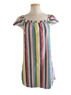 J. Crew Off-The-Shoulder Rainbow Stripe Mini Shift Dress. Size 14 thumbnail 4
