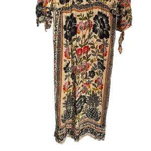 Farm Rio Romantic Garden Tie Sleeve Floral Print Fringed Mock Neck Maxi Dress M thumbnail 6