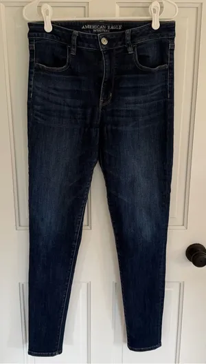 American Eagle Hi-Rise Jegging Dark Wash Stretch Skinny Jeans 12 Long thumbnail 1