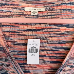 American Eagle‎ Cropped Cardigan Women L Pink Blue Space Dye V-Neck NEW thumbnail 5