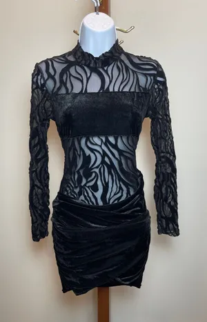 PrettyLittleThing Dress Size 8 Black Flocked Zebra Mesh Bodycon New With Tag thumbnail 1
