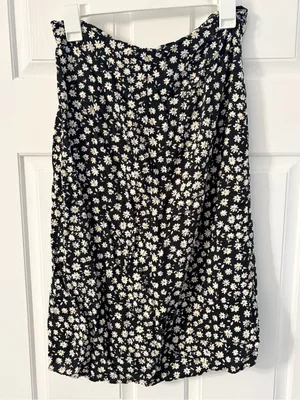Divided Floral Print A-Line Skirt - Black & White thumbnail 6