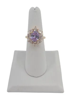 Ring Womens 6.25 Cocktail Purple Gold Tone Faux Amethyst‎ CZ EUC thumbnail 1