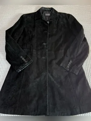 Leather Limited Suede Trench Coat Womens XL Black Western Cowgirl Classic Boho thumbnail 1