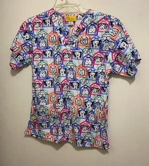 Wonder Wink Womens XS 34” Scrubs Scrub Top Cats Dogs Vet Groomer Multicolor thumbnail 1