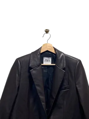 Zara Faux Leather One Button Classic Blazer Brown Size S Minimalist Fall Preppy thumbnail 6