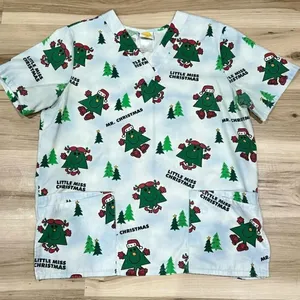 Vintage Little Miss Mr. Christmas Scrub Top Women’s Medium thumbnail 1