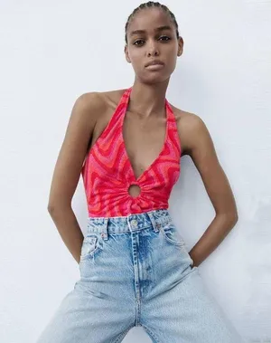 Zara Patterned Cut-Out Jacquard Retro 70s Body Suit thumbnail 3