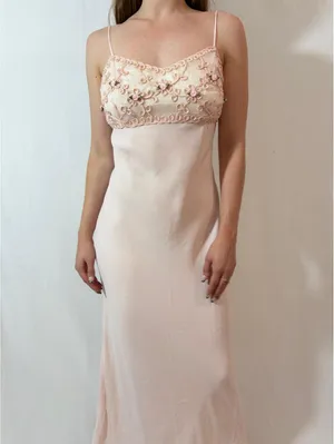 Light Pink Vintage Morgan & Co. Floral Embroidered Evening Gown thumbnail 4