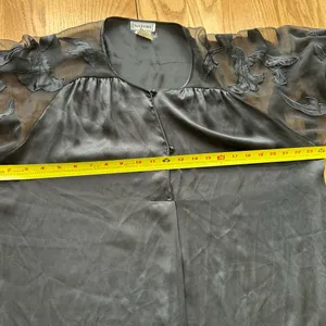 Vtg Natori Black Satin‎ Lounger Gown Sheer Floral Lace Sleeves Small S7207G 90s thumbnail 10