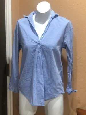 Zara light blue collared v neck shirt thumbnail 1