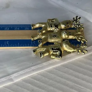 Vintage AJC three dancing deer gold tone brooch. thumbnail 6