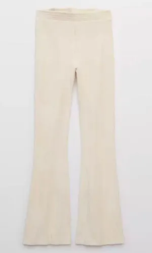 Aerie White Ribbed Flare Pants thumbnail 3