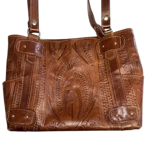 Vintage • Beautiful Embossed Leather Shoulder Bag • Made in Paraguay thumbnail 2