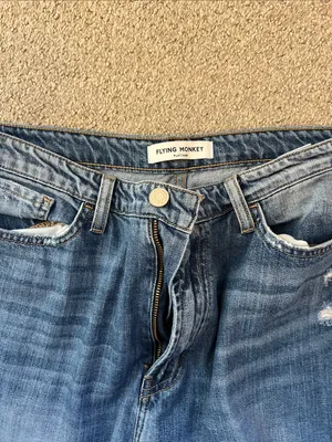 Flying Monkey Women's High-Rise Distressed Denim - Medium Blue thumbnail 3