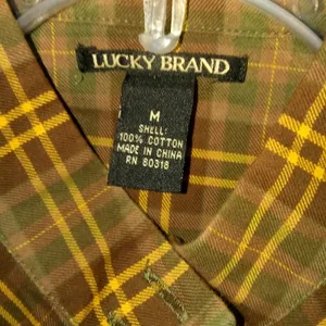 Lucky Brand M Brown Gold Plaid Top thumbnail 2