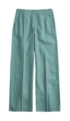 Abercrombie & Fitch Wide Leg Pants Linen Mid Rise 24 Long Green Coastal Chic NWT thumbnail 1