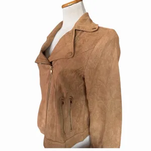 NWT Womens Francesca’s Collection Blue Rain Suede Camel Zip Detail Jacket - Sz M thumbnail 3