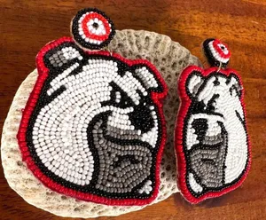 Bulldog Earrings UGA Dawgs University of Georgia Beaded Dangle Post New … thumbnail 10