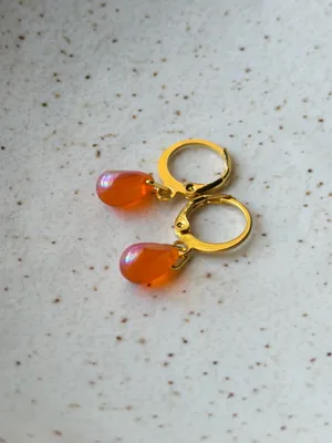 Handmade AB orange mini teardrop Czech glass simple minimalist earrings🧡 thumbnail 5