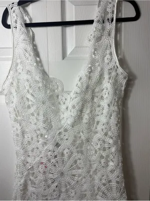 PrettyLittleThing White Flower Crochet Plunge Beach Cover Up Maxi Dress XL NWT thumbnail 9