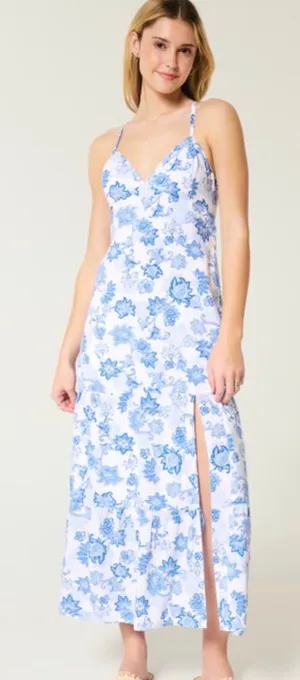 blue floral hollister maxi dress, never worn thumbnail 1