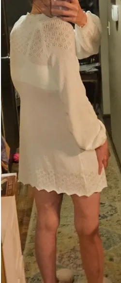RUMORED Knit Pullover Dress White Crew Neck Open Knit Lace Accent S Women thumbnail 4