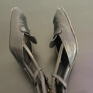 Vintage Prada Black Leather Square Toe Slingback Pump Size 35.5 Gold Buckle y2k thumbnail 16