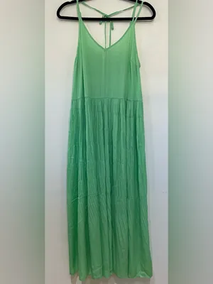 CURRENT AIR Mint Green Pleated Maxi Dress | | Boho Flowy Bright Summer Dress thumbnail 3