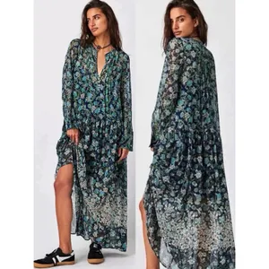 Free people Bohemian See it through Maxi Dress Twilight Floral Large Retro 70s thumbnail 3