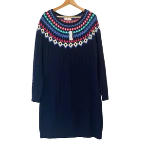 NWT Vineyard Vines‎ Fair Isle Cable Knit Sweater Dress L Lambswool Nordic Navy thumbnail 2
