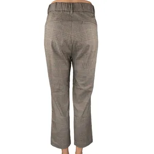 Zara Brown Houndstooth Plaid High Waisted Straight Leg Trousers Dress Pants Sz M thumbnail 3