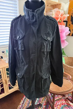 Gap Black Cotton Zip Up Classic Preppy Coastal Nantucket Utility Jacket thumbnail 1