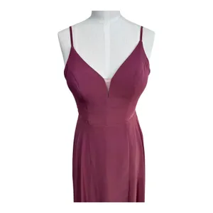 Azazie Maxi Dress A-Line Lace Cutout Women's 4 Plum Chiffon Spaghetti Strap Gown thumbnail 7