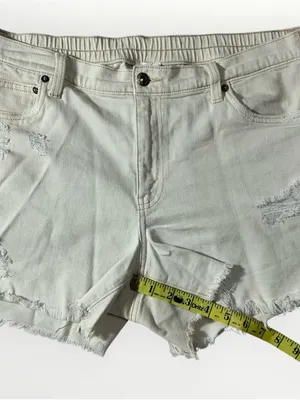 Aerie White Denim Cutoff Distressed Boyfriend Short Sz Large #268 thumbnail 3