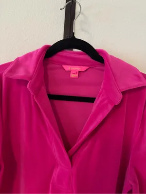 Lilly Pulitzer August Velour Pullover Top In Pink Palms thumbnail 4