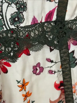 by Anthropologie Floral Lace-Trim Midi Dress in White with Red & Pink Blooms S-8 thumbnail 8