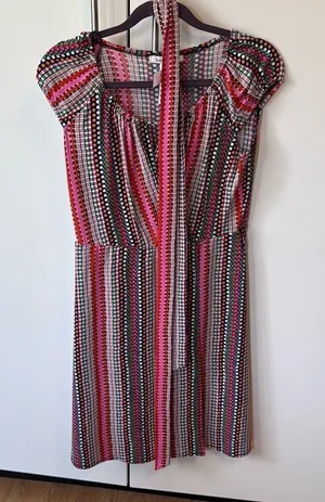 Laundry by‎ design multicolor polka dot dress with tie size small thumbnail 1
