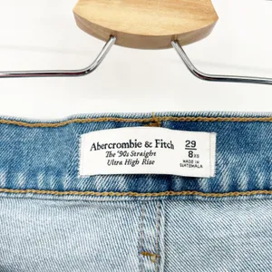 Abercrombie & Fitch The 90s Straight Ultra High Rise Distressed Ripped Jeans‎ 29 thumbnail 5