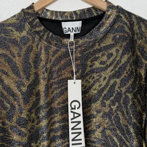 Ganni Lurex T-Shirt Tiger Print Metallic Size 42 / Large NWT thumbnail 4