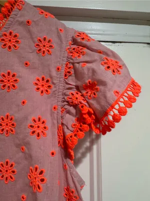 Boden Watermelon Punch Embroidered Flutter Sleeve Pom Trim Top thumbnail 8