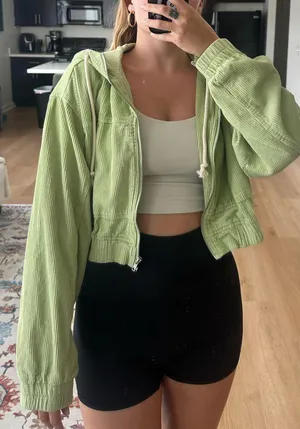 Double Zero Cropped Green Ribbed Jacket thumbnail 5