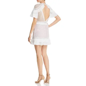 NEW Saylor Luka Mini Dress Women's Size Small White Floral Lace High Neck Lilac thumbnail 2