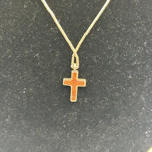 Vintage Womens Orange Coral Cross Real Silver Chain Plated Stainless Steel thumbnail 4